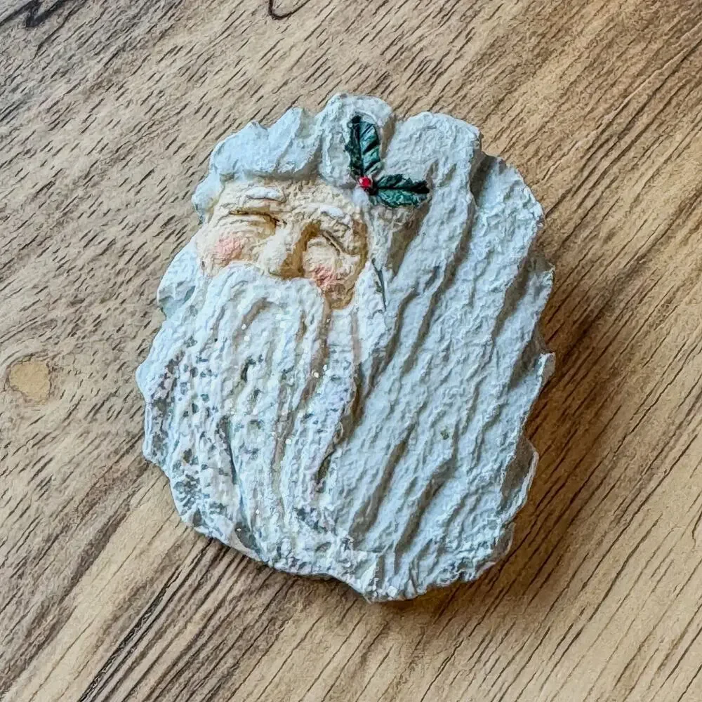 Hand-Painted Whimsical Santa Claus Holiday Brooch/Pin w/ Stone Like Appearance